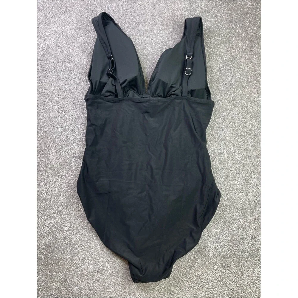 J. Crew Factory Ruched Plunge One-Piece Swimsuit Women's XL Black Lined Padded